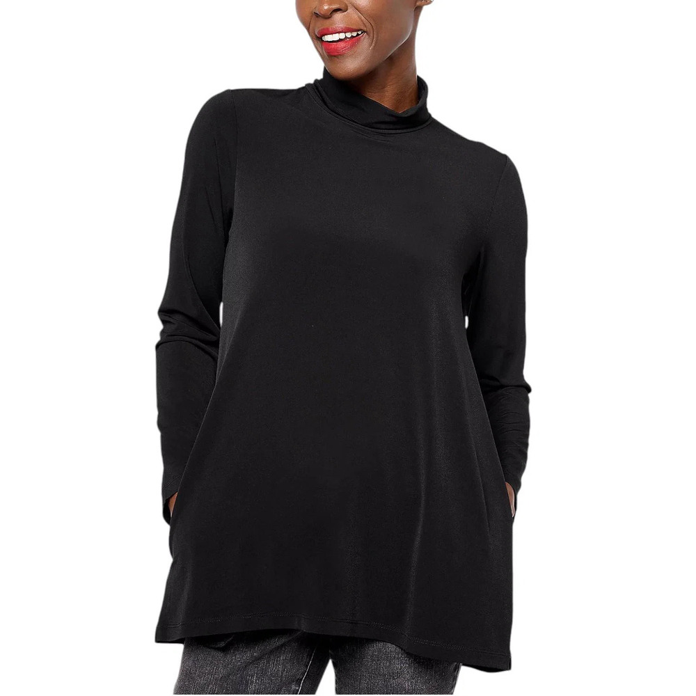 Susan Graver Women's Liquid Knit A-Line Tunic Blk - Regular